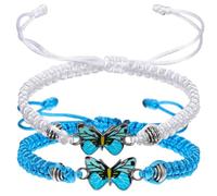 TOYZFRIENDY 2 Pièces Bracelets de Couple Corde Tressée Ajustables Bleu Blanc Bracelets Confortables et Durables pour Couples Bijoux Faits Main pour Copain et Copine