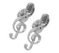 TOYZFRIENDY 2 Pièces Broche Musicale Métal Argenté pour Hommes et Femmes Épingle Note de Musique et Microphone Accessoire pour Amateurs de Musique Broche pour Nouvel An et Fête