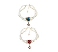 TOYZFRIENDY 2 Pièces Colliers pour Chiens et Double Rangée de Perles Imitation Collier Cœur Ajustable pour Chiot et Petit Animal Accessoire de Toilette Élégant