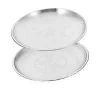 TOYZFRIENDY 2 Pièces Plateau Pentagramme Métal Argenté pour Rituels Support Présentation Porte-Bijoux et Cristaux Accessoires Witchcraft Wiccan Tarot