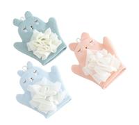 TOYZFRIENDY 3 pièces de Bain pour Garçon Fille avec Éponges Textures Lisses et Motifs Animaux Lavage Délicat et Massage Couleurs Bleu Orange et Vert Menthe Séchage Facile avec Boucle
