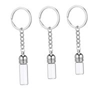 TOYZFRIENDY 3 Pièces Flacon Suspendu Verre Transparent avec Porte Clés Argenté Décor DIY pour Huiles Essentielles et Parfum de Voyage Flacon Échantillon Élégant