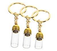 TOYZFRIENDY 3 Pièces Lot de Porte Clés Bouteilles Verre Transparentes Flacons pour Huiles Essentielles Parfum et Souvenirs avec Bouchon Acrylique Doré Petite à Pratique pour Voyage et Usage