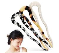 TOYZFRIENDY 3 Pièces U Shape Acetate Hairpins For Women Lightweight Hair Forks In Light Tortoise Cow Print And Off Stylish Hair Sticks For Secure And Hairstyles