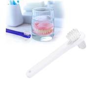 TOYZFRIENDY 4 pièces Brosse pour Dentier Double Tête Outil de Nettoyage pour Fausses Dents Manche Antidérapant Brosses Multi-tuftées pour Adultes Blanc et Bleu Chacun