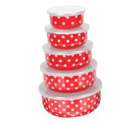 TOYZFRIENDY 5 pièces Bol de Conservation Alimentaire Émail avec Couvercle Transparent de Bols Empilables pour Maison Bureau et Pique Protection Poussière et Bords Lisses Polyvalent pour