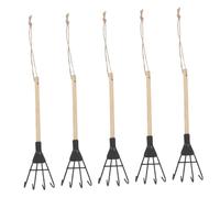 TOYZFRIENDY 5 Pièces Mini Hand Rake Set for Small Gardens Iron and Wood Soil Cultivator Handheld Gardening Tool for Weeding Digging and Aerating