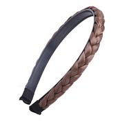 TOYZFRIENDY Bandeau Perruque Tressé Large avec Dents Antidérapantes Accessoire Cheveux Synthétique Plaité pour Femmes Filles Style Naturel Café Confortable et Flexible pour Quotidien et Fête