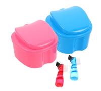 TOYZFRIENDY Boîte à Brosses Pour Prothèses Dentaires 2 Pièces Ensemble Étui Pomme Bleu Et Rose Brosse à Dents Prothèses Portable Étanche Hygiène Buccale Voyage Nettoyage