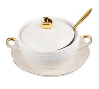 TOYZFRIENDY Bol à Double Anse Européen Céramique Résistante à Haute Température avec Couvercle et Cuillère Bol pour Dessert Céréales Soupe et Préparation de Nid Oiseau Complet