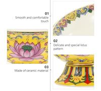 TOYZFRIENDY Bol Céramique Tibétain Offrande Émail Jaune Lotus Bol Décoratif Lisse pour Culte Bouddhiste et Usage Maison