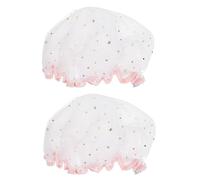 TOYZFRIENDY Bonnets De Bain Imperméables Pour Femmes 2 Pcs Taille Unique Protection Cheveux Salle De Bain Motif Petites Étoiles Blanches
