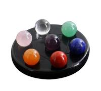 TOYZFRIENDY Chakra Gemstone Ball Set With Obsidian Base Appetizer Plate For Energetic Balance Stress Relief And Feng Shui Decor Couleur Aléatoire