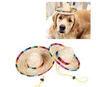 TOYZFRIENDY Chapeau de Soleil pour Animal de Compagnie en Paille Tressée Ajustable avec Cordon Taille S Beige Respirant et Protecteur Les Coups de Soleil Promenades et Activités Estivales