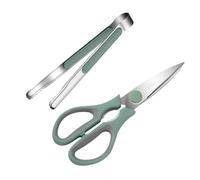 TOYZFRIENDY Ciseaux et Pinces à Barbecue Inox Résistants la Chaleur, Lot 2 Pièces, Poignées Ergonomiques Vertes, Accessoires pour Cuisson Viande et Poulet, Usage Domestique et Extérieur