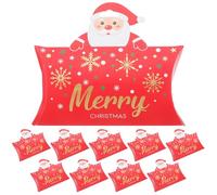 TOYZFRIENDY Lot de 10 Boîtes Présents de Noël de Coussin Petites Boîtes à Oreillers en Papier Rouge Père Noël Emballage Festif pour Bonbons Friandises et Snacks Coffrets Présents