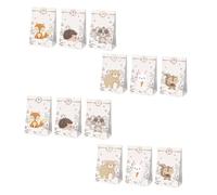 TOYZFRIENDY Lot de 12 Paquet Présents en Papier à Imprimés Animaux Forêt Biodégradables et Sûrs pour Aliments avec Stickers Décoratifs pour Fêtes D’Anniversaire et Occasions Spéciales