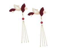 TOYZFRIENDY Lot De 2 Barrettes À Cheveux Style Ancien, Style Chinois, Style Han, En Forme D'éventail, Ornements, Rouge