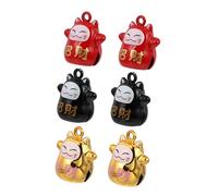 TOYZFRIENDY Lot de 6 Pendentifs Clochettes Chat 15mm en Cuivre Peint Rouge Noir Doré, Décoration Suspendue Porte-clés Paquet Bracelets, Accessoires Décoration Intérieure Chat Fortune