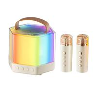 TOYZFRIENDY Machine Karaoké Portable Q7 Blanc avec 2 Mini Microphones sans Fil Enceinte Intégrée LED Colorées Kit Karaoké Compact pour Garçon et Filles et Adultes Fête et Voyage
