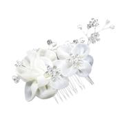 TOYZFRIENDY Peigne à Cheveux Blanc avec Fleurs Soie et Cristaux Élégant Accessoire Mariage pour Mariée et Demoiselles Honneur Décoration Coiffure Cérémonie et Photo Ornement Floral Délicat
