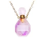 TOYZFRIENDY Pendentif Flacon De Parfum Suspendu en Fluorite Naturelle Violette, Mini Bouteille 3 ML, Léger Et Étanche, Bijou pour Femme, Accessoire Aromathérapie pour Fêtes Et Usage Quotidien
