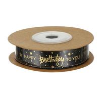 TOYZFRIENDY Ruban Décoratif pour Gâteau d'Anniversaire Noir 15 CM X 914 M Ruban de Dorure Imprimé Joyeux Anniversaire en Satin pour Présents et Décoration Festive