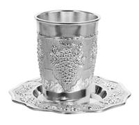 TOYZFRIENDY Set de Coupe Juive Kiddouch Alliage de Zinc avec Soucoupe Verre Chabbat et Passover pour Rituels Religieux Cérémonie Festive et de Shabbat