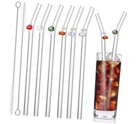 TOYZFRIENDY Set de Pailles Verre Réutilisables Courbées avec Charms Colorés et Brosses de Nettoyage Accessoires pour Boissons Couleur Aléatoire Couleur Aléatoire