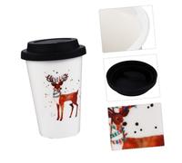 TOYZFRIENDY Tasse de Noël sans Anse en Céramique Blanche Lisse 300 Ml avec Couvercle en Silicone Coloré et Cuillère, Mug à Café et Thé Festif pour Maison et Bureau, Gobelet Couleur Aléatoire