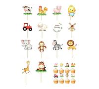 TOZBLEU Décorations de Gâteau Animaux Jungle 28 Pièces Topper Cake Safari pour Anniversaire Fête Décoration Comestible Thème Aventure Animaux Sauvages Cadeau Anniversaire