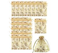 TOZBLEU Sachets,50pcs Sacs En Organza,9 * 12cm or Organza Pochettes Sachet avec Motif étoile et lune Cadeaux Bijoux Quotidiens Ligne Or Ruban Sac de Bonbons pour Les Festivals de Mariage