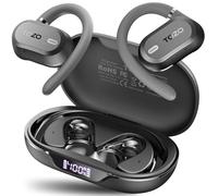 TOZO OpenWear Écouteurs Bluetooth sans Fil, ENC Appels 14.2mm Conducteurs 38 H d'Autonomie LED Écran Grave Puissant, 5 EQ Modes Double Axe Ultime Confort Charge Rapide Crochet Pliable USB Type C Noir