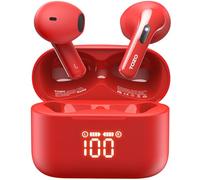 TOZO T21 Écouteurs Bluetooth sans Fil Ecouteurs Bluetooth 5.3 avec ENC Appel LED Écran 14.2mm Contrôleur ORIGX 2.0 Acoustique EQ Ajustement 44H Soutient Chargement sans Fil et USB Type C IPX8 Rouge