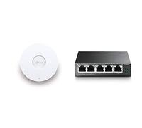 TP-Link Point d’accès WiFi 6 EAP660 HD - WiFi 6 Bi-Band AX3600 - Port Ethernet 2.5G PoE+ - Seamless Roaming - Blanc & Switch PoE (TL-SG1005P V2) 5 Ports Gigabit, 4 Ports PoE+, 65W
