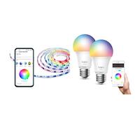 TP-Link Tapo Ampoule Connectée Wifi, Ampoule LED 8.7W 806Lm, RGBCW Multicouleur + Tapo Ruban LED 5m, Bande LED Connectée WiFi
