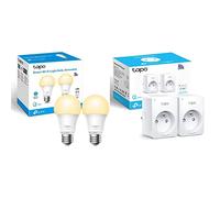 TP-Link Tapo Ampoule LED Connectée Tapo L510E(2-PACK) & Tapo Prise Connectée WiFi, Prise Intelligente compatible avec Alexa et Google Home, 10A, Contrôler la cafetière, la lampe, 2 Pack