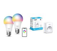 TP-Link Tapo Ampoule LED Connectée Tapo L530E(2-PACK), Ampoule LED E27 Multicolore 2500K-6500K 8.7W 806Lm & Tapo Prise Connectée WiFi, Prise Intelligente compatible avec Alexa et Google Home, 10A