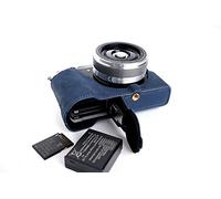 TP Main Véritable Cuir véritable Demi-caméra Camera Case Bag pour Panasonic GX85 GX80 GX7 II Bleu Fond Ouvert