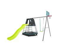 TP Toys Aire de Jeux Métal Explorer Black Edition - Tour 246 cm avec Toboggan, Portique, Balançoire, Panier de Basket, Piscine à Balles - Extérieur - Dès 3 Ans - Galvanisé