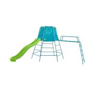 TP Toys Aire de Jeux Métal Galvanisé Explorer - Toboggan Double Vague 220 cm et Pont de Singe - Structure Réglable 18 Mois à 12 Ans - Bleu - Jeu Extérieur Enfant