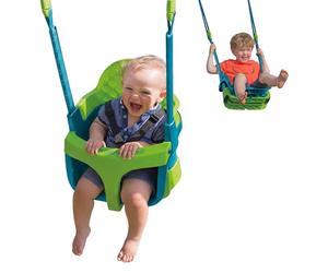 TP Toys Fauteuil Bébé Évolutif Quadpod 4 en 1 - Balançoire Bébé de 6 Mois à 8 Ans - Sangles d’Extension pour Portiques Hauts et Bas - Sécurisée et Confortable - Bleu/Vert