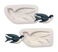 TP028 Lot de 2 moules en silicone pour fondant avec oiseaux, hirondelles | Décoration de gâteau pour cupcake, bonbons, chocolat, pâte à fleurs et argile polymère