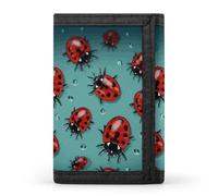 TPDHJK Portefeuille fin pour homme avec coccinelles rouges sur fond bleu imprimé à trois volets en polyester portefeuille minimaliste adapté pour le travail, les voyages et un usage quotidien,