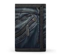 TPDHJK Portefeuille fin pour homme avec fermeture éclair sur imprimé denim à trois volets, portefeuille en polyester, mini portefeuille minimaliste adapté pour le travail, les voyages et un usage