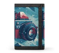 TPDHJK Portefeuille fin pour homme avec impression appareil photo à trois volets, en polyester, mini portefeuille minimaliste adapté pour le travail, les voyages et un usage quotidien, Motif appareil