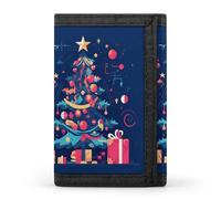 TPDHJK Portefeuille fin pour homme avec imprimé arbre de Noël dessin animé à trois volets en polyester mini portefeuille minimaliste adapté pour le travail, les voyages et un usage quotidien, Sapin de