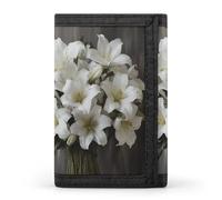 TPDHJK Portefeuille fin pour homme avec imprimé bouquet de lys blancs à trois volets, portefeuille en polyester, mini portefeuille minimaliste adapté pour le travail, les voyages et un usage