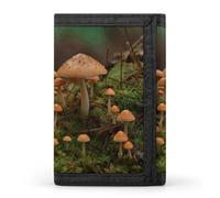 TPDHJK Portefeuille fin pour homme avec imprimé champignons sauvages à trois volets, portefeuille en polyester, mini portefeuille minimaliste adapté pour le travail, les voyages et un usage quotidien,