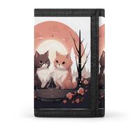 TPDHJK Portefeuille fin pour homme avec imprimé chat de dessin animé à trois volets, portefeuille en polyester, mini portefeuille minimaliste adapté pour le travail, les voyages et un usage quotidien,